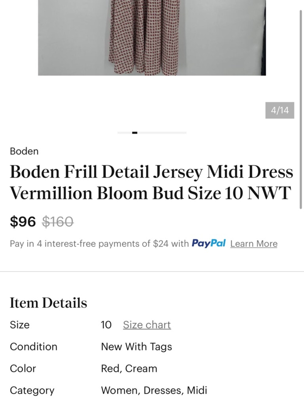 Boden Frill Detail Jersey Midi Dress Red Orange Mini Floral Print Flutter Sleeve - Picture 14 of 14